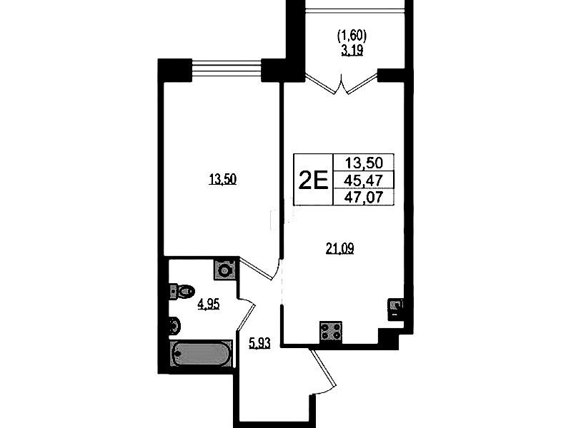 1-комнатная квартира 47.07 м², 2/4 эт., ЖК «Ranta Residence»